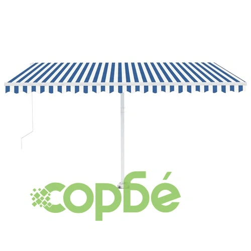 Ръчно прибиращ се сенник с LED, 450x300 см, синьо и бяло ➤ топ цена ➤ sorbe.bg