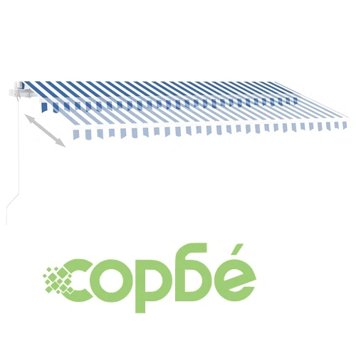 Ръчно прибиращ се сенник с LED, 450x300 см, синьо и бяло ➤ топ цена ➤ sorbe.bg
