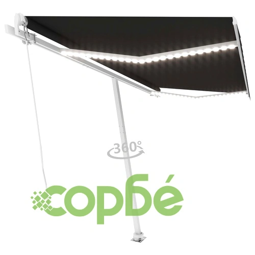 Ръчно прибиращ се сенник с LED, 450x300 см, антрацит ➤ топ цена ➤ sorbe.bg