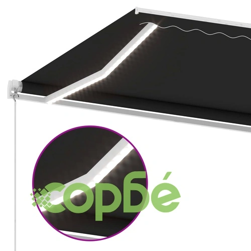 Ръчно прибиращ се сенник с LED, 450x300 см, антрацит ➤ топ цена ➤ sorbe.bg