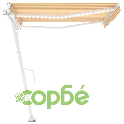 Автоматичен сенник LED сензор за вятър 450x300 см жълто/бяло ➤ топ цена ➤ sorbe.bg