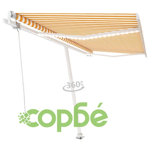 Автоматичен сенник LED сензор за вятър 450x300 см жълто/бяло ➤ топ цена ➤ sorbe.bg