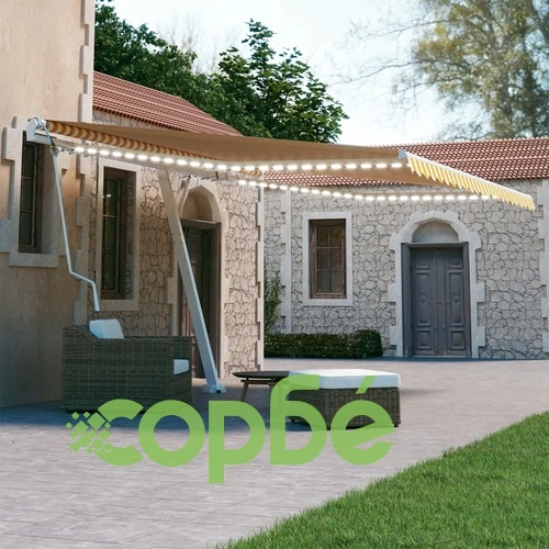 Автоматичен сенник LED сензор за вятър 450x300 см жълто/бяло ➤ топ цена ➤ sorbe.bg