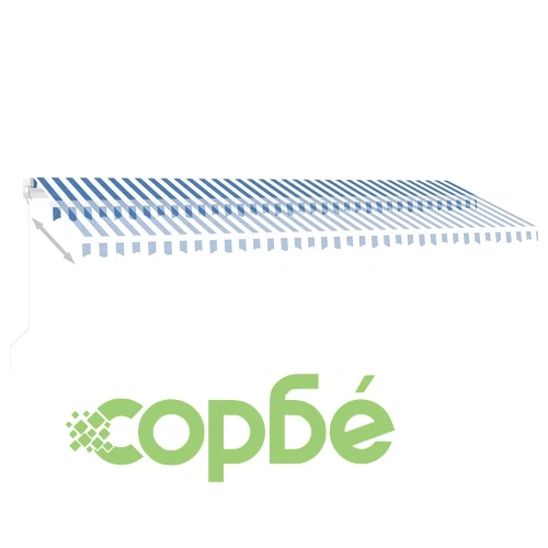 Ръчно прибиращ се сенник с LED, 500x300 см, синьо и бяло ➤ топ цена ➤ sorbe.bg