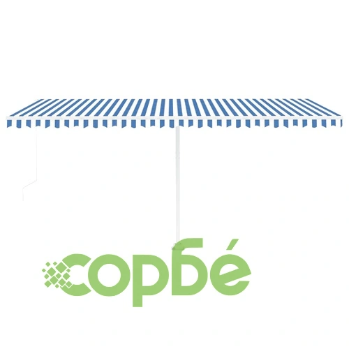 Ръчно прибиращ се сенник с LED, 500x300 см, синьо и бяло ➤ топ цена ➤ sorbe.bg