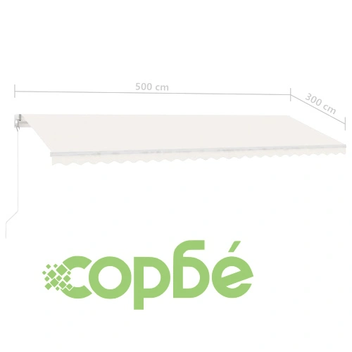 Ръчно прибиращ се сенник с LED, 500x300 см, кремав ➤ топ цена ➤ sorbe.bg