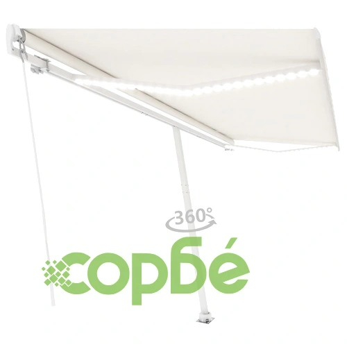 Ръчно прибиращ се сенник с LED, 500x300 см, кремав ➤ топ цена ➤ sorbe.bg