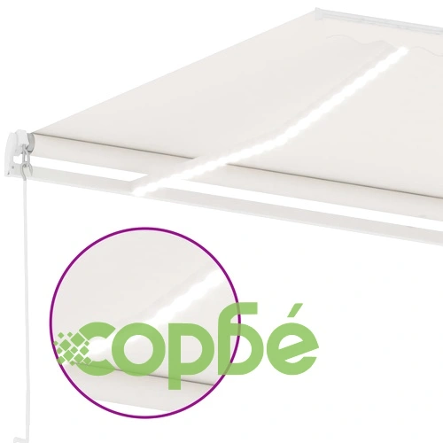 Ръчно прибиращ се сенник с LED, 500x300 см, кремав ➤ топ цена ➤ sorbe.bg