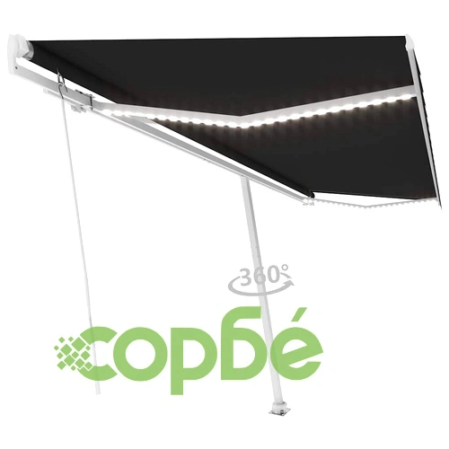 Ръчно прибиращ се сенник с LED, 500x300 см, антрацит ➤ топ цена ➤ sorbe.bg