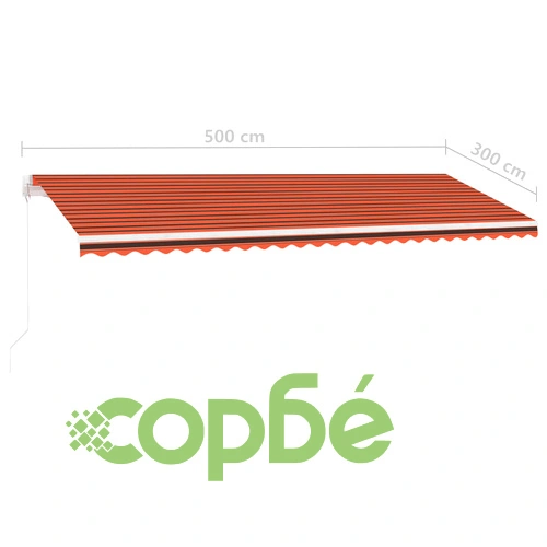 Ръчно прибираща се тента с LED, 500x300 см, оранжево и кафяво ➤ топ цена ➤ sorbe.bg
