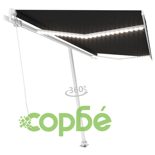 Ръчно прибиращ се сенник с LED, 450x350 см, антрацит ➤ топ цена ➤ sorbe.bg