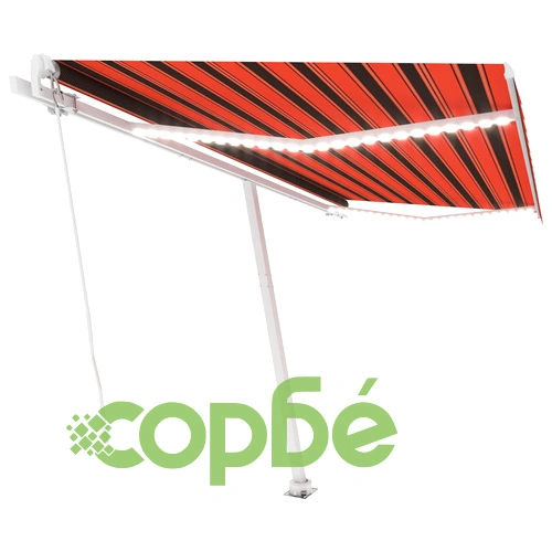 Ръчно прибираща се тента с LED, 450x350 см, оранжево и кафяво ➤ топ цена ➤ sorbe.bg
