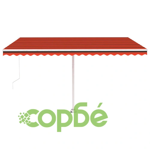 Ръчно прибираща се тента с LED, 450x350 см, оранжево и кафяво ➤ топ цена ➤ sorbe.bg