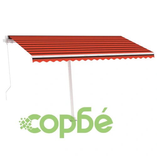 Ръчно прибираща се тента с LED, 450x350 см, оранжево и кафяво ➤ топ цена ➤ sorbe.bg