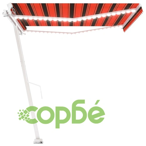 Ръчно прибираща се тента с LED, 450x350 см, оранжево и кафяво ➤ топ цена ➤ sorbe.bg