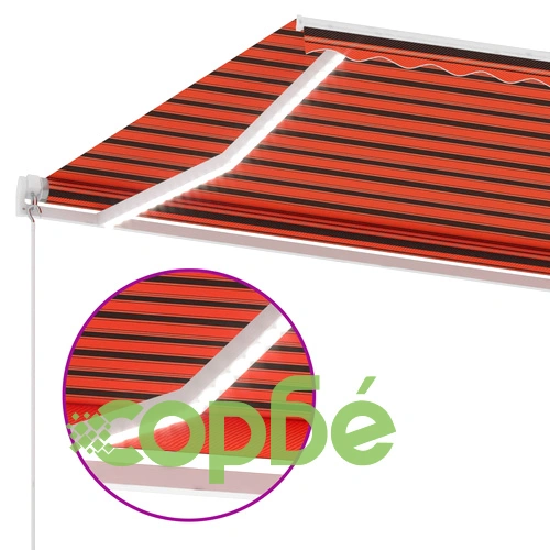 Ръчно прибираща се тента с LED, 450x350 см, оранжево и кафяво ➤ топ цена ➤ sorbe.bg