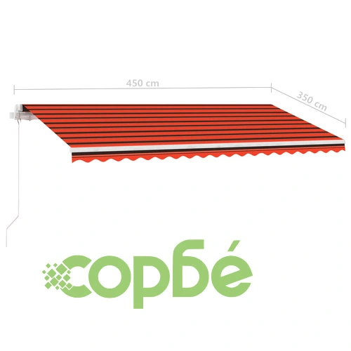 Ръчно прибираща се тента с LED, 450x350 см, оранжево и кафяво ➤ топ цена ➤ sorbe.bg
