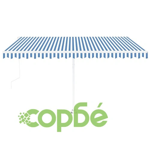 Автоматичен сенник LED сензор за вятър 450x350 см синьо и бяло ➤ топ цена ➤ sorbe.bg