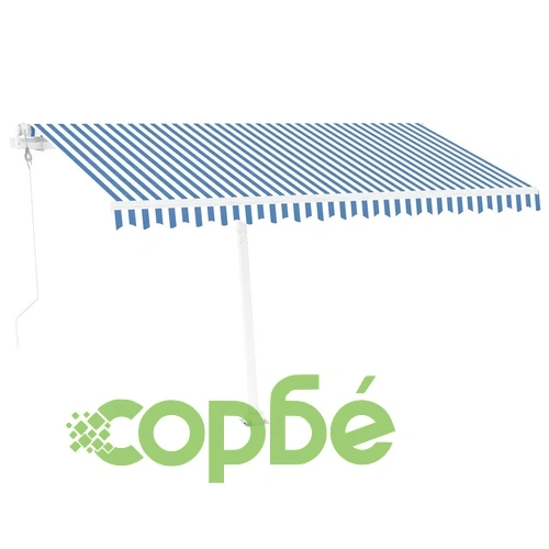 Автоматичен сенник LED сензор за вятър 450x350 см синьо и бяло ➤ топ цена ➤ sorbe.bg