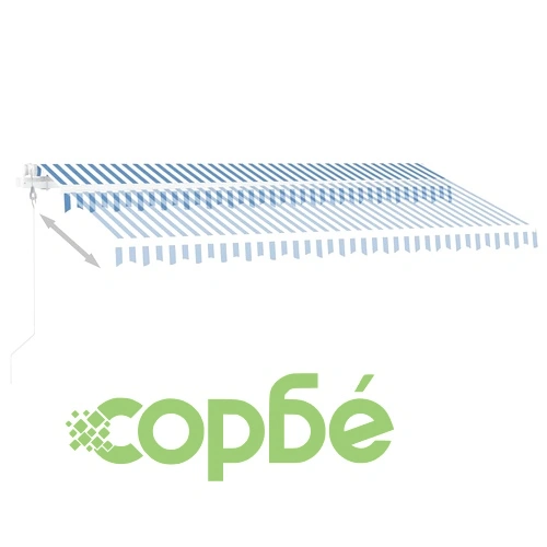 Автоматичен сенник LED сензор за вятър 450x350 см синьо и бяло ➤ топ цена ➤ sorbe.bg