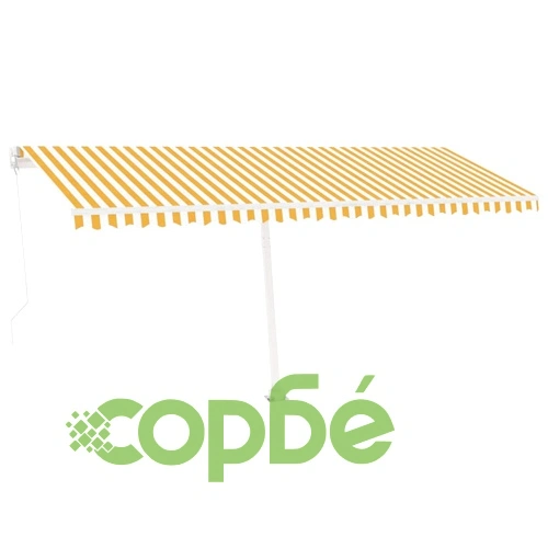 Ръчно прибиращ се сенник с LED, 500x350 см, жълто и бяло ➤ топ цена ➤ sorbe.bg