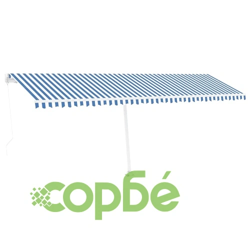 Ръчно прибиращ се сенник с LED, 600x350 см, синьо и бяло ➤ топ цена ➤ sorbe.bg