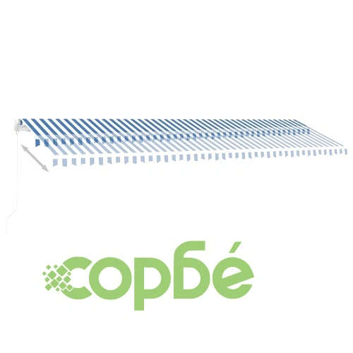 Ръчно прибиращ се сенник с LED, 600x350 см, синьо и бяло ➤ топ цена ➤ sorbe.bg