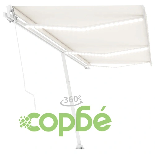 Ръчно прибиращ се сенник с LED, 600x350 см, кремав ➤ топ цена ➤ sorbe.bg