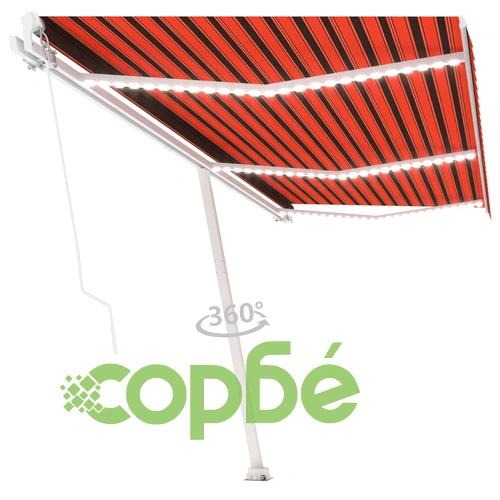 Ръчно прибираща се тента с LED, 600x350 см, оранжево и кафяво ➤ топ цена ➤ sorbe.bg