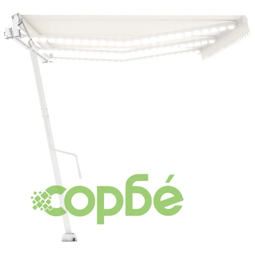 Автоматичен сенник с LED и сензор за вятър 600x350 см кремав ➤ топ цена ➤ sorbe.bg