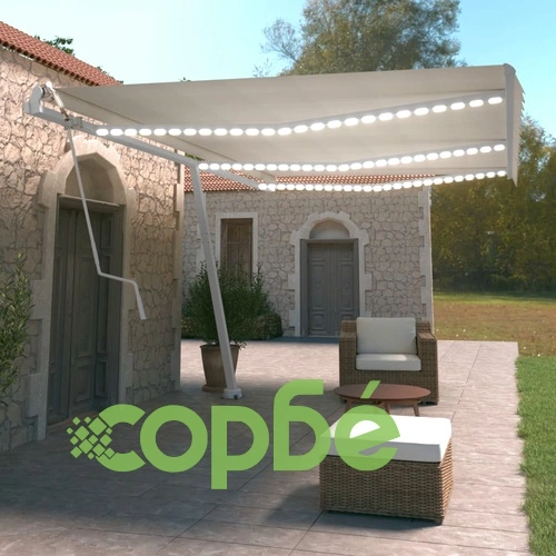 Автоматичен сенник с LED и сензор за вятър 600x350 см кремав ➤ топ цена ➤ sorbe.bg