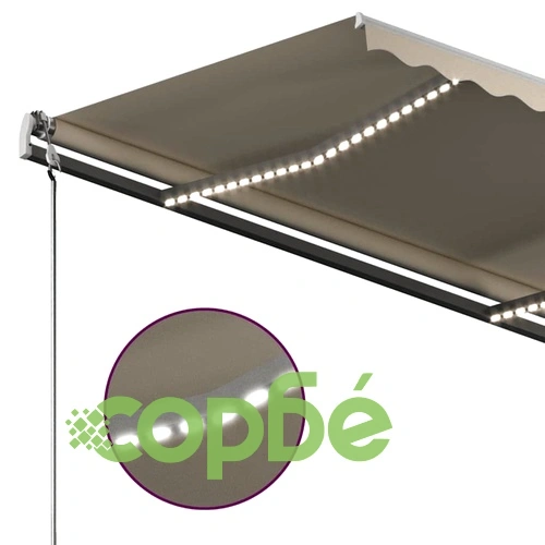 Ръчно прибираща се тента с LED, 300x250 см, кремава ➤ топ цена ➤ sorbe.bg