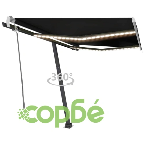 Ръчно прибираща се тента с LED, 300x250 см, антрацит ➤ топ цена ➤ sorbe.bg