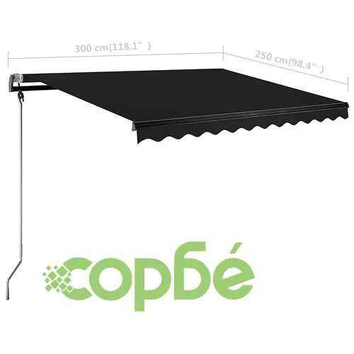 Ръчно прибираща се тента с LED, 300x250 см, антрацит ➤ топ цена ➤ sorbe.bg