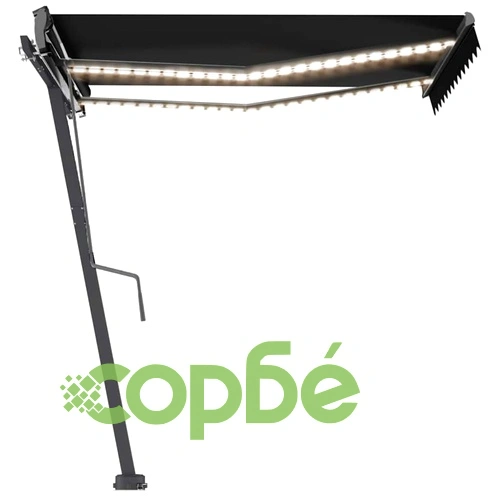 Ръчно прибираща се тента с LED, 300x250 см, антрацит ➤ топ цена ➤ sorbe.bg