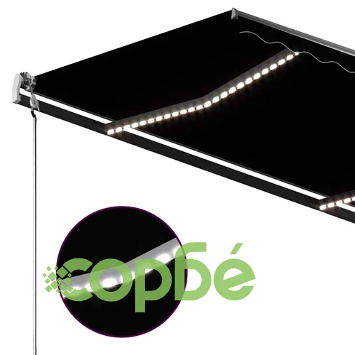 Ръчно прибираща се тента с LED, 300x250 см, антрацит ➤ топ цена ➤ sorbe.bg