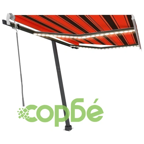Ръчно прибиращ се сенник с LED, 350x250 см, оранжево и кафяво ➤ топ цена ➤ sorbe.bg