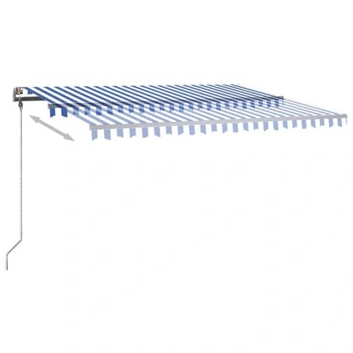 Ръчно прибиращ се сенник с LED, 400x300 см, синьо и бяло ➤ топ цена ➤ sorbe.bg