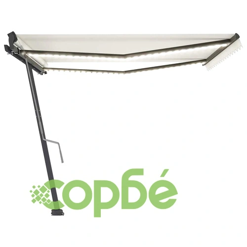 Ръчно прибиращ се сенник с LED, 400x300 см, кремав ➤ топ цена ➤ sorbe.bg