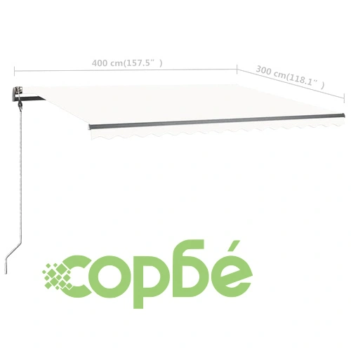 Ръчно прибиращ се сенник с LED, 400x300 см, кремав ➤ топ цена ➤ sorbe.bg