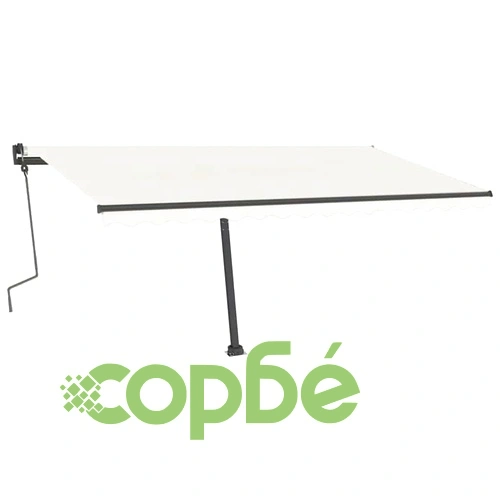 Ръчно прибиращ се сенник с LED, 400x300 см, кремав ➤ топ цена ➤ sorbe.bg