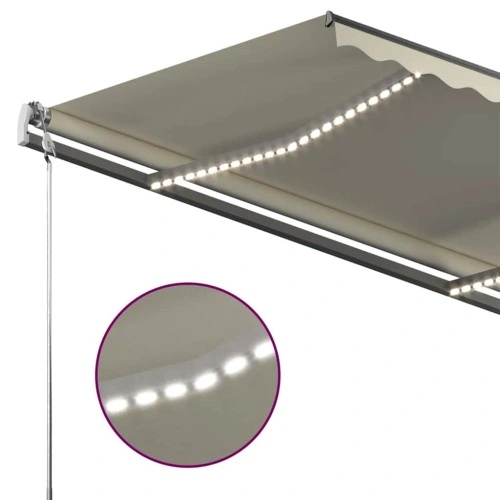 Ръчно прибиращ се сенник с LED, 450x300 см, кремав ➤ топ цена ➤ sorbe.bg