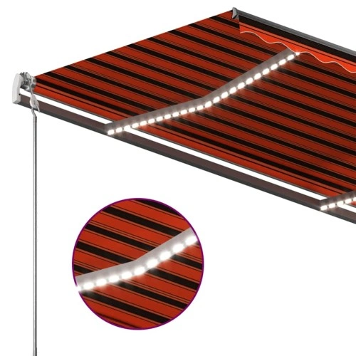 Ръчно прибираща се тента с LED, 450x300 cм, оранжево и кафяво ➤ топ цена ➤ sorbe.bg