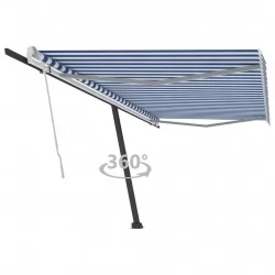 Свободностоящ ръчно прибиращ се сенник, 500x300 см, синьо/бяло