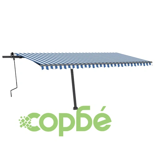 Ръчно прибиращ се сенник с LED, 500x300 см, синьо и бяло ➤ топ цена ➤ sorbe.bg