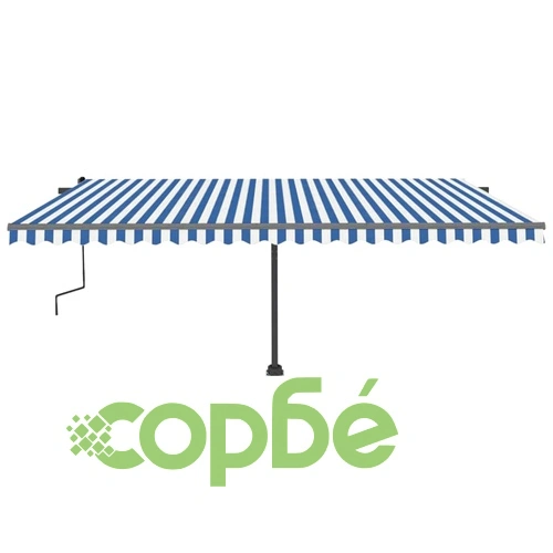 Ръчно прибиращ се сенник с LED, 500x300 см, синьо и бяло ➤ топ цена ➤ sorbe.bg