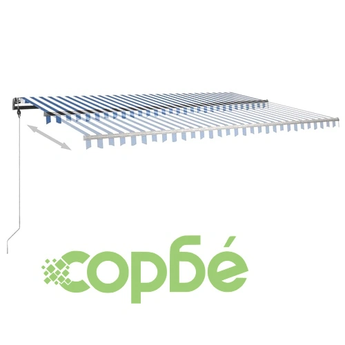 Ръчно прибиращ се сенник с LED, 500x300 см, синьо и бяло ➤ топ цена ➤ sorbe.bg