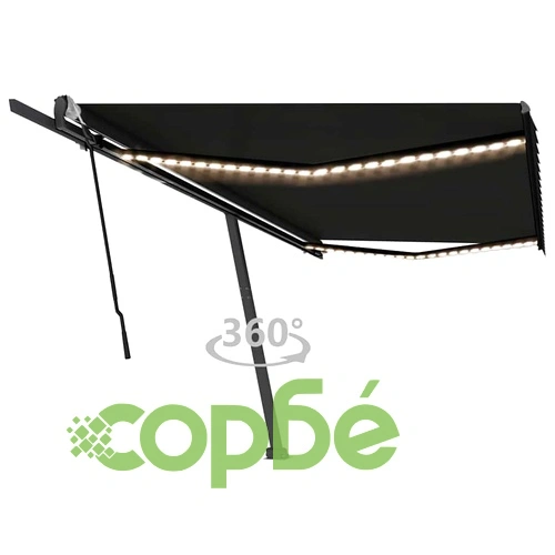 Ръчно прибиращ се сенник с LED, 500x300 см, антрацит ➤ топ цена ➤ sorbe.bg