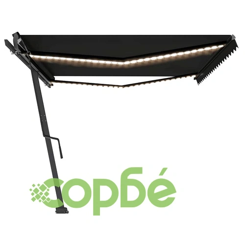 Ръчно прибиращ се сенник с LED, 500x300 см, антрацит ➤ топ цена ➤ sorbe.bg