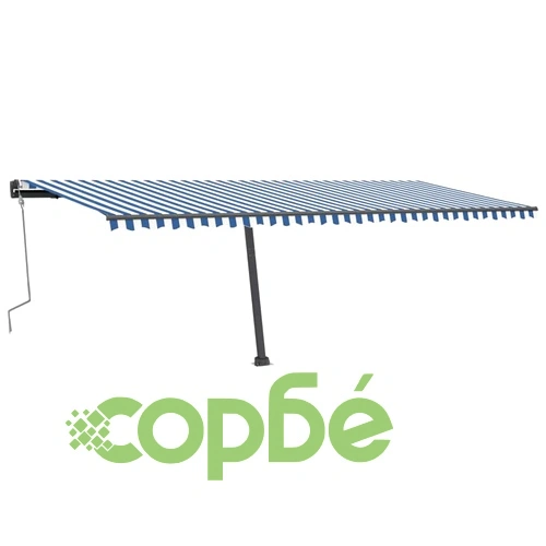 Ръчно прибиращ се сенник с LED, 600x300 см, синьо и бяло ➤ топ цена ➤ sorbe.bg
